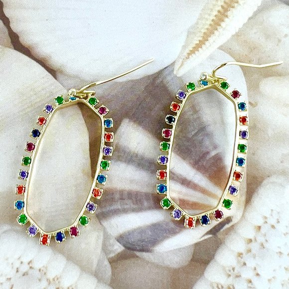 Kendra Scott Elle open frame multi crystal gold earrings - Picture 4 of 4